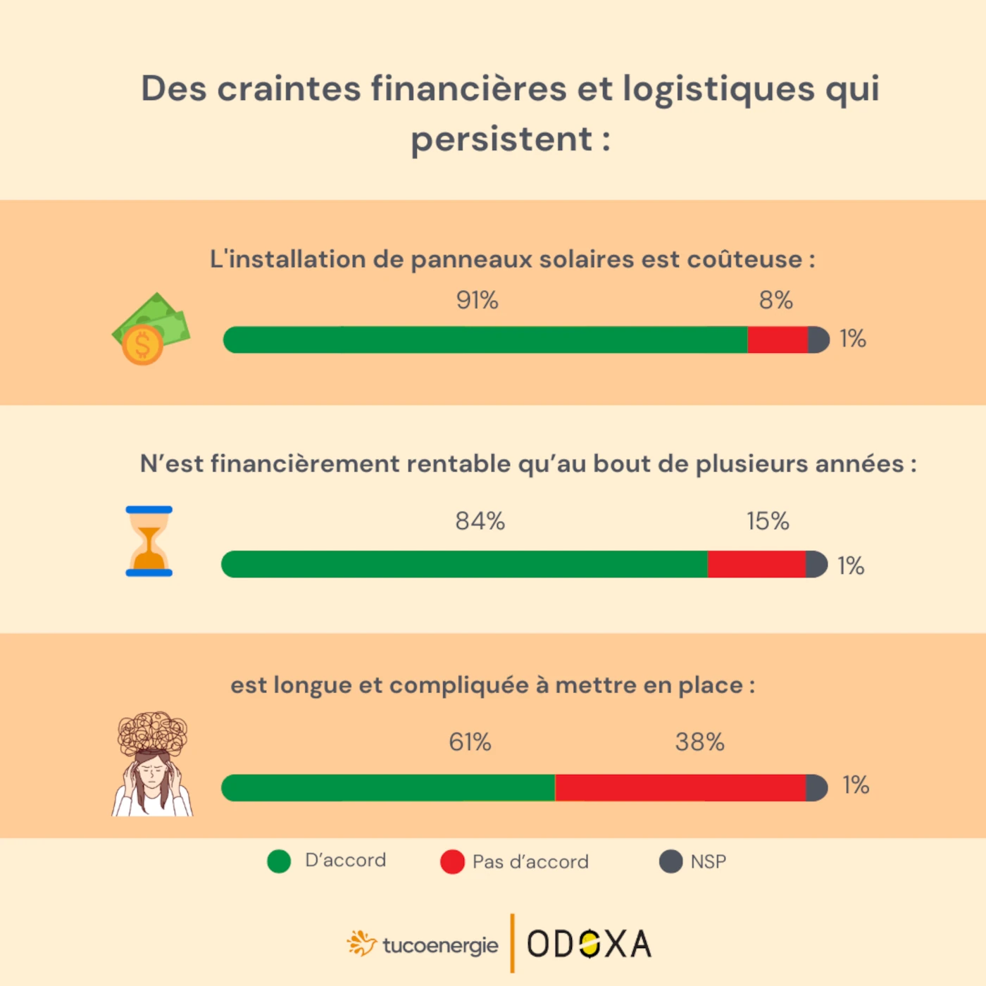 Pour une majorité de Français, l'installation de panneaux solaires et coûteuse, n'est rentable qu'à long terme et compliquée à mettre en place.